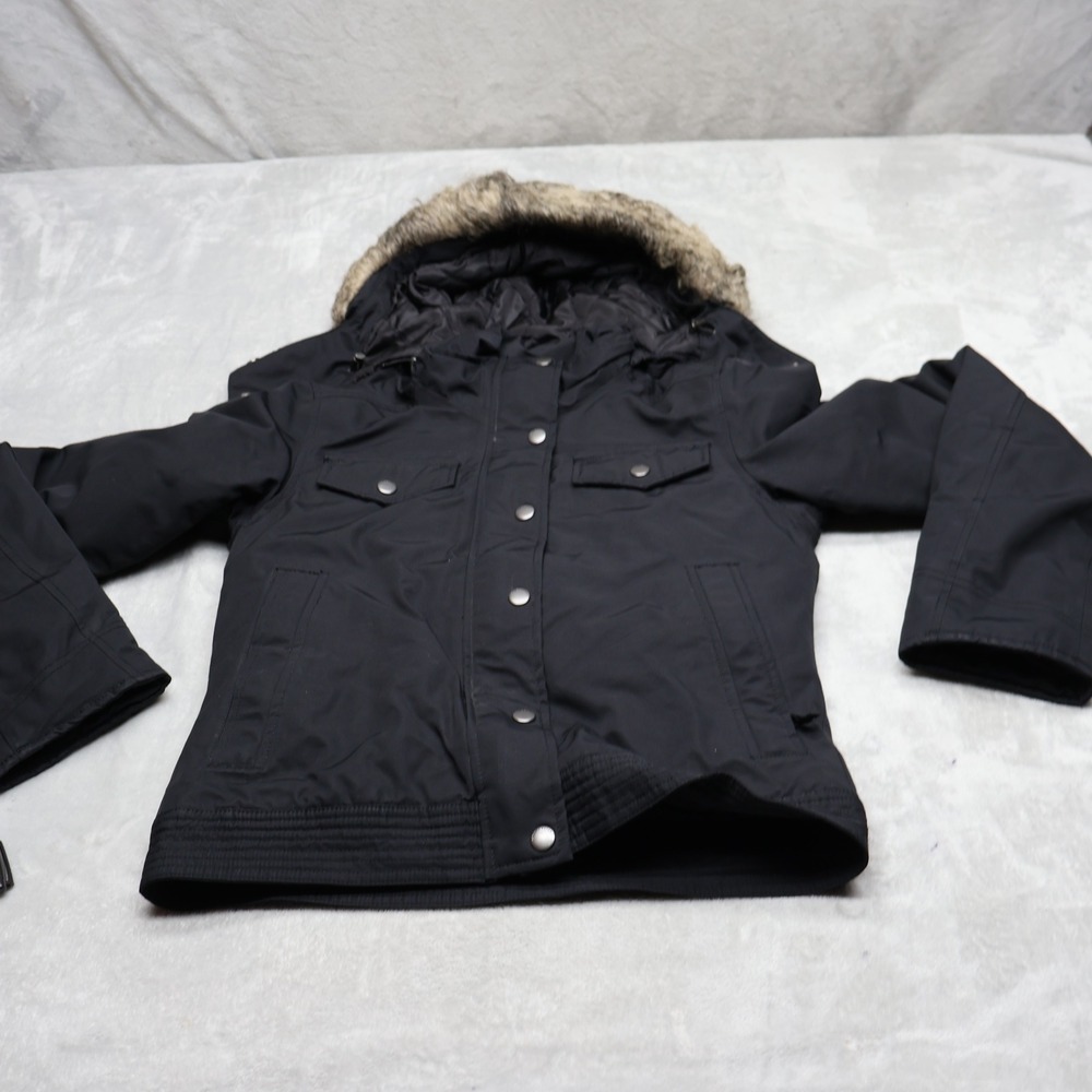 Eddie Bauer Jacket Women XS Black Insulated Waterproof Faux Fur Trim WeatherEdge